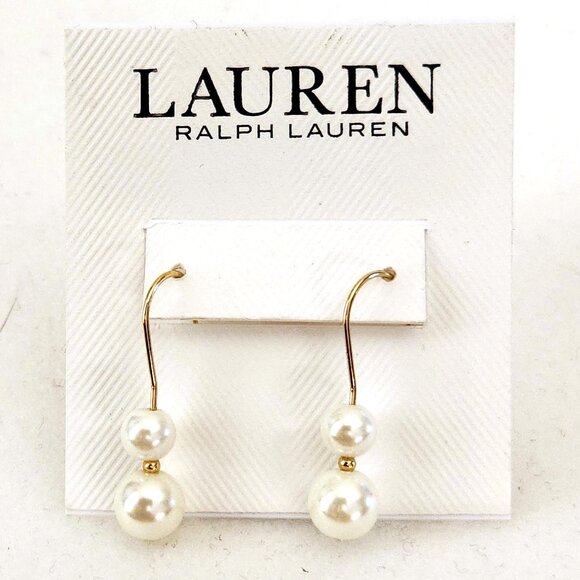 Lauren Ralph Lauren Gold Tone Pearl Double Drop Earrings - Picture 4 of 5